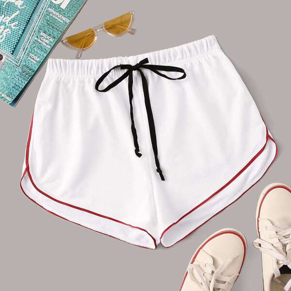 

Drawstring Waist Contrast Binding Dolphin Shorts
