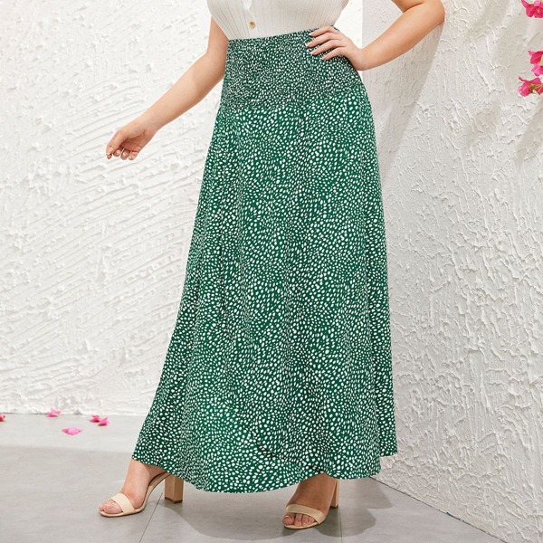

Plus Shirred Waist Dalmatian Print Skirt