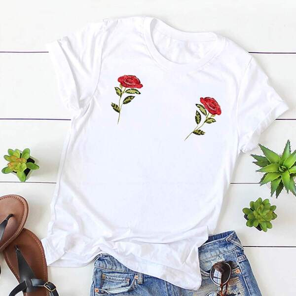 

Embroidered Rose Applique Tee