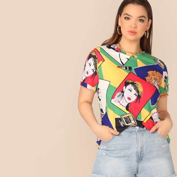 

Plus Allover Figure Graphic Top, Multicolor