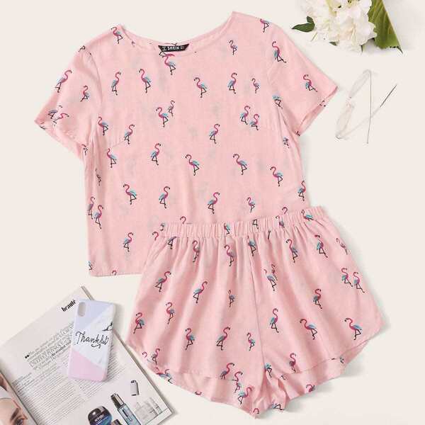 

Flamingo Print Top & Shorts Set