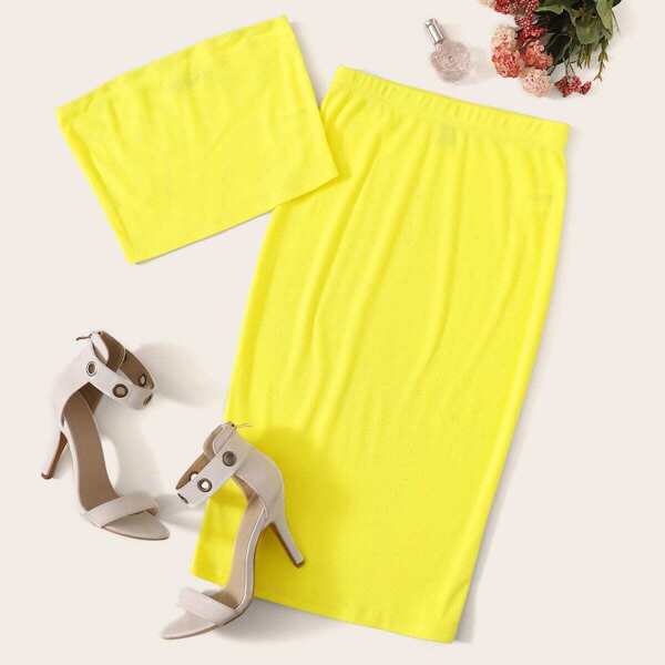 

Neon Yellow Tube Top & Pencil Skirt Set