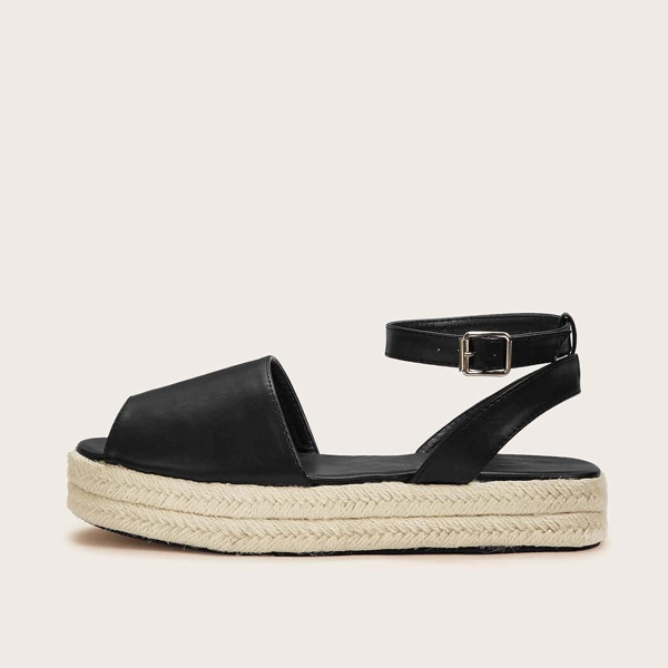 

Peep Toe Ankle Strap Espadrille Sandals, Black