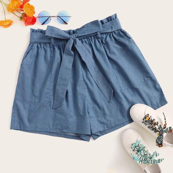 

Plus Frill Waist Denim Shorts