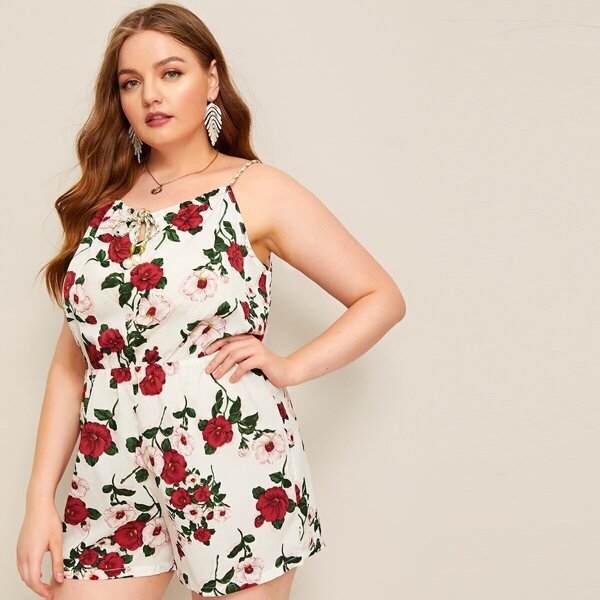 

Plus Floral Print Cami Romper, Multicolor