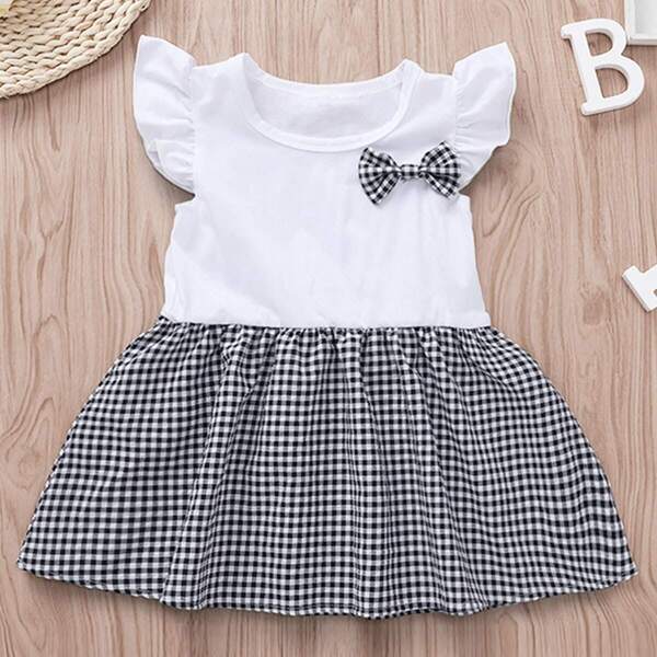 

Baby Girl Bow Gingham A-line Combo Dress