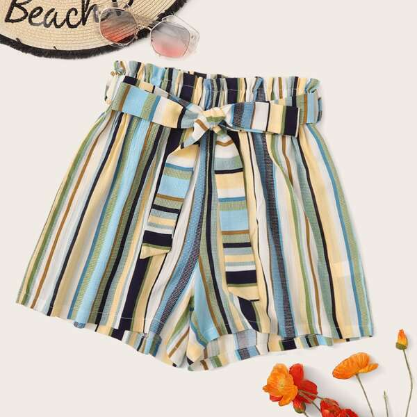 

Striped Belted Paperbag Shorts