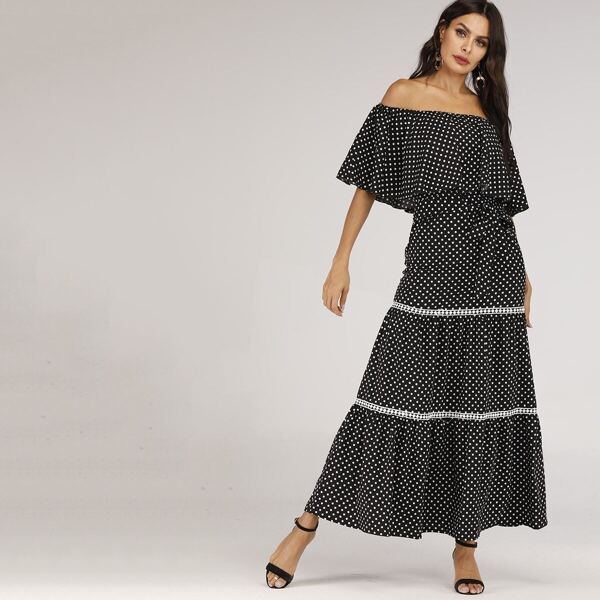 

Polka Dot Off the Shoulder Maxi Dress