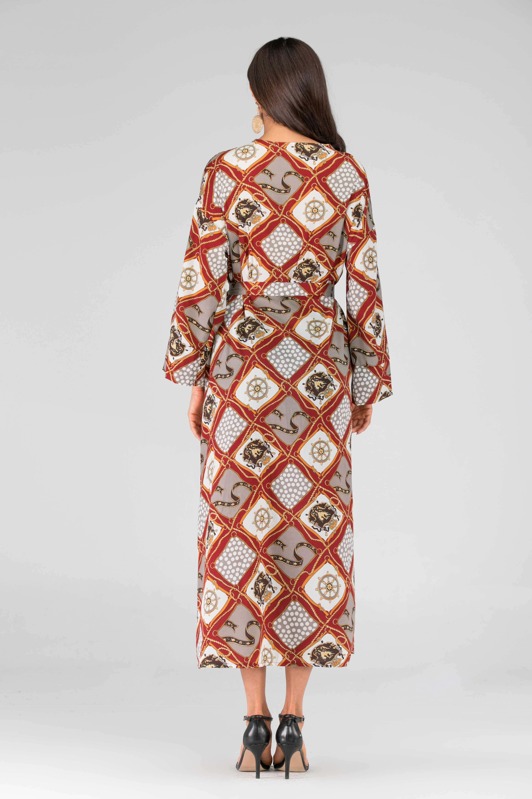 

Graphic Print Pocket Detail Belted Abaya, Multicolor