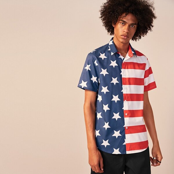 

Men Red White And Blue Flag Shirt, Multicolor