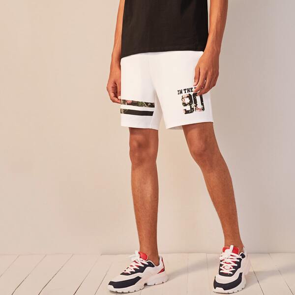 

Men Drawstring Waist Mixed Print Shorts
