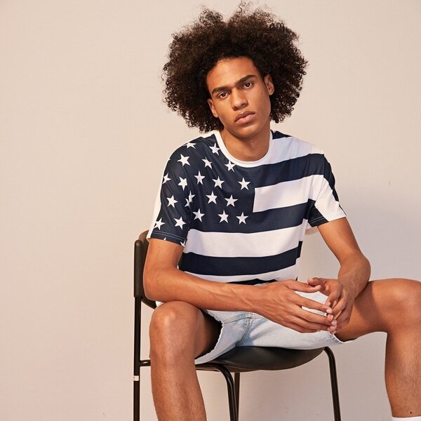 

Men Star White And Blue Flag Tee