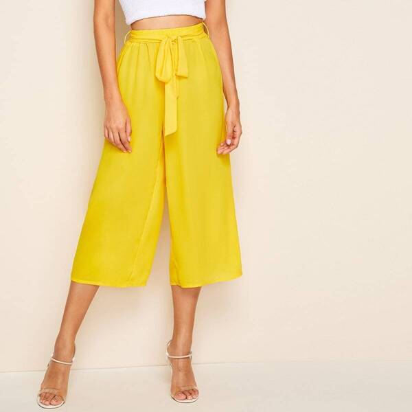 

Self Belted Wide Leg Solid Pants