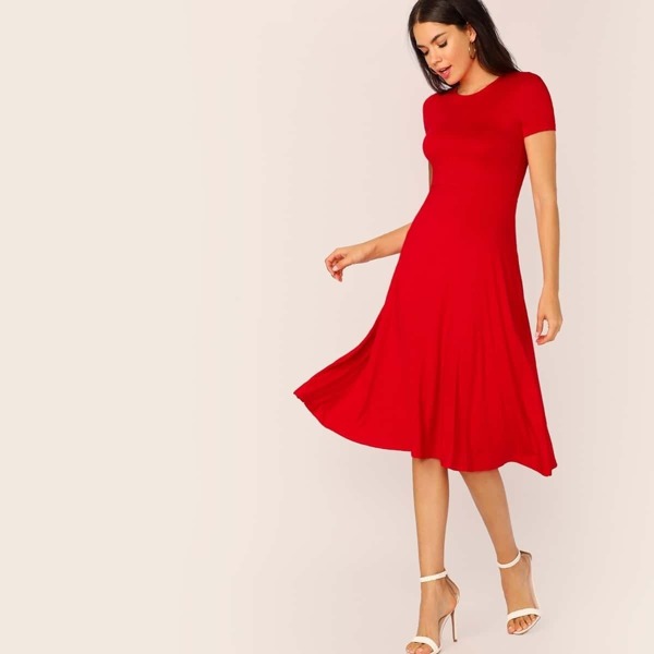 

Solid Fit & Flare Midi Dress