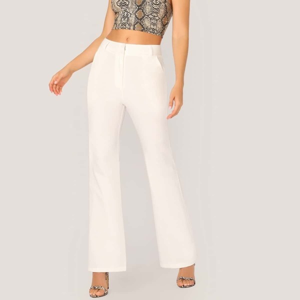

Solid Slant Pocket Flare Leg Pants