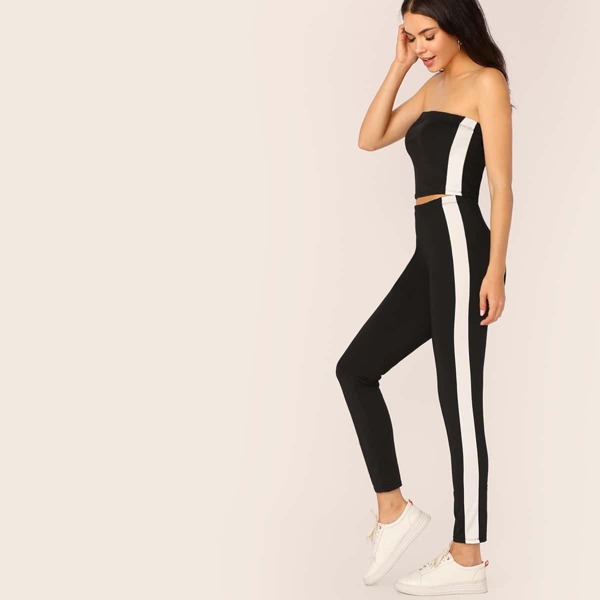 

Contrast Side Bandeau Top & Leggings Set