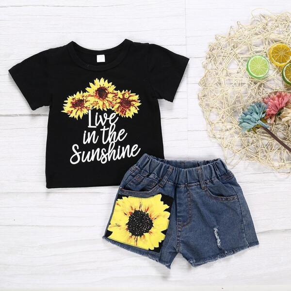 

Toddler Girls Sunflower Print Tee & Denim Shorts, Multicolor