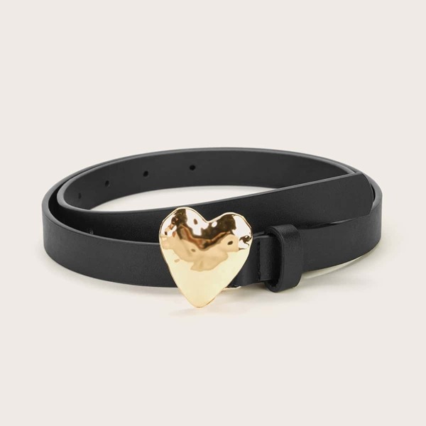 Heart Decor Metal Buckle Belt, Black