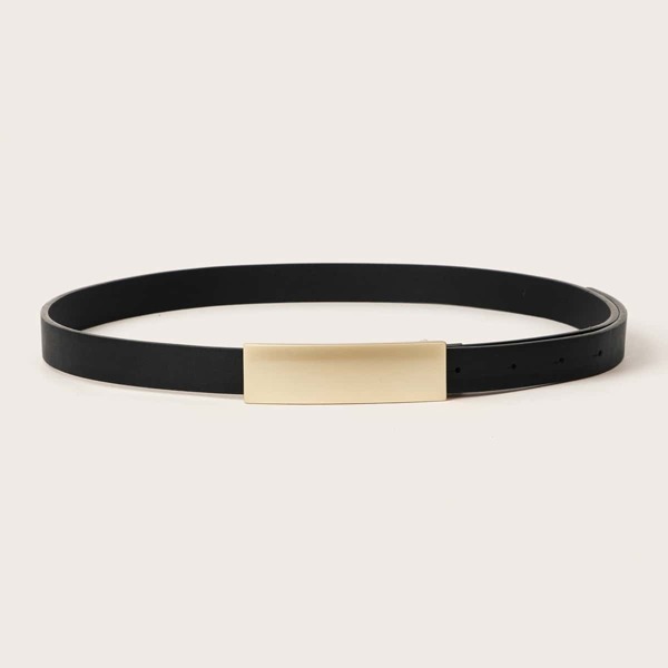 

Metal Buckle Skinny Belt, Black