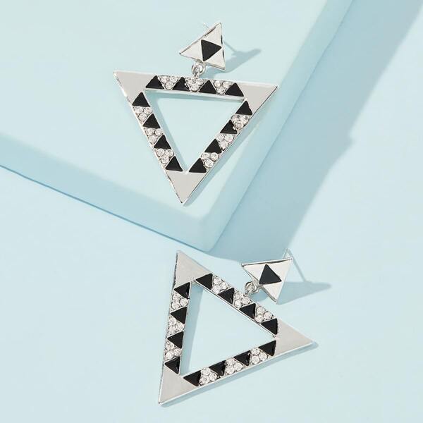 

Rhinestone Engraved Open Triangle Drop Earrings 1pair