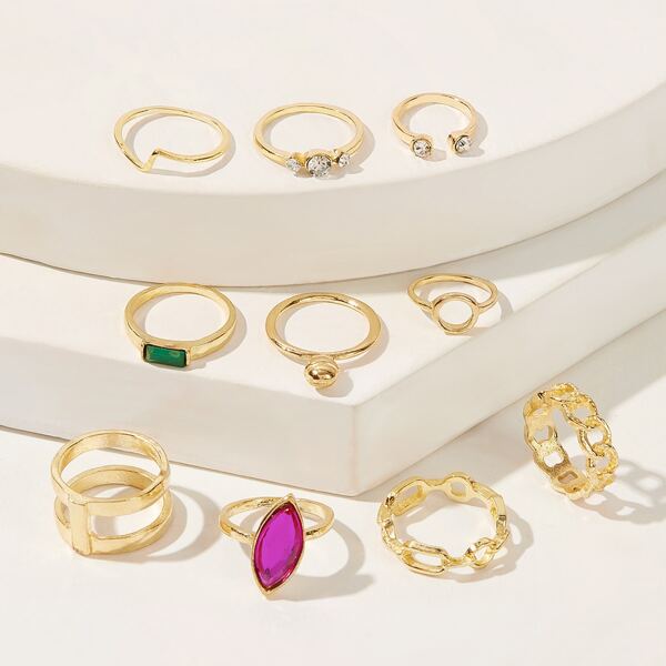 

Gemstone Engraved Hollow Out Rings 10pcs