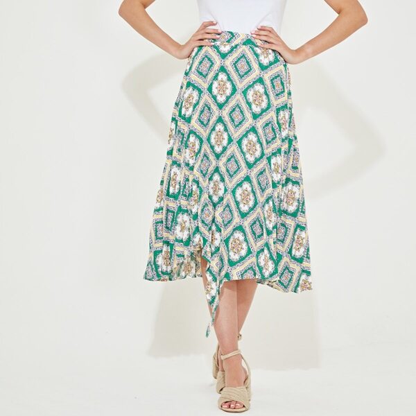 

Scarf Print Ruffle Trim Skirt, Multicolor