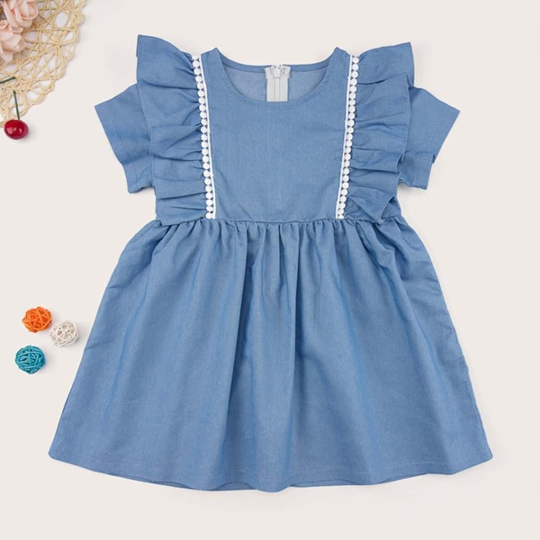 

Toddler Girls Ruffle Trim Lace Panel Dress