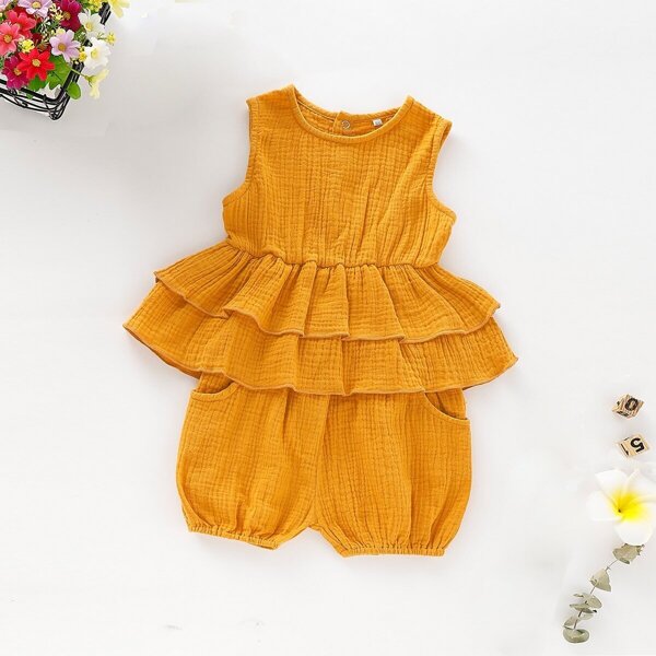 

Toddler Girls Ruffle Hem Tank Top & Shorts