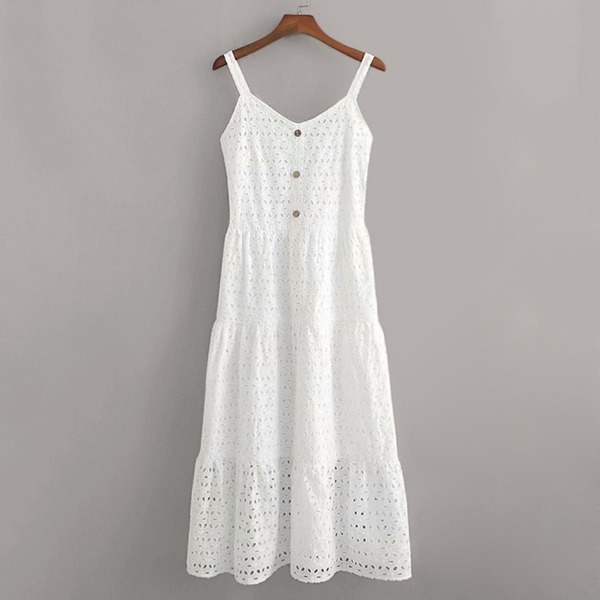 

Eyelet Embroidery Button Front Cami Dress, White