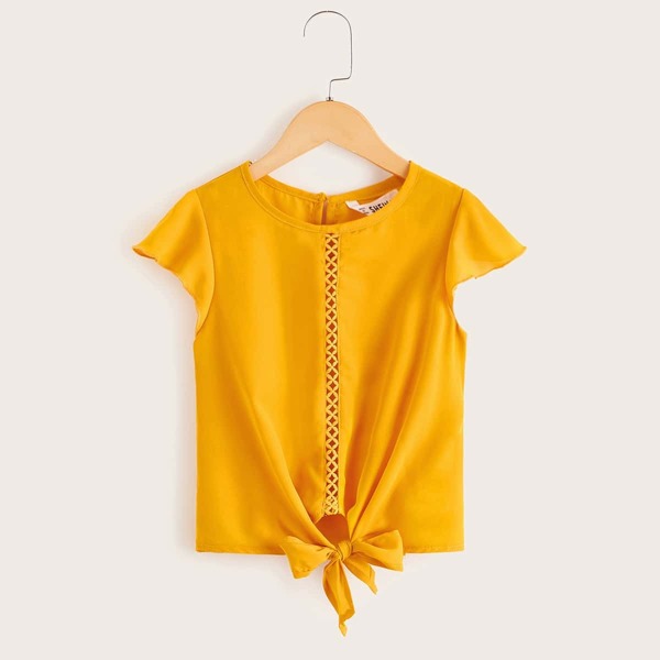 

Girls Tie Hem Lace Insert Top