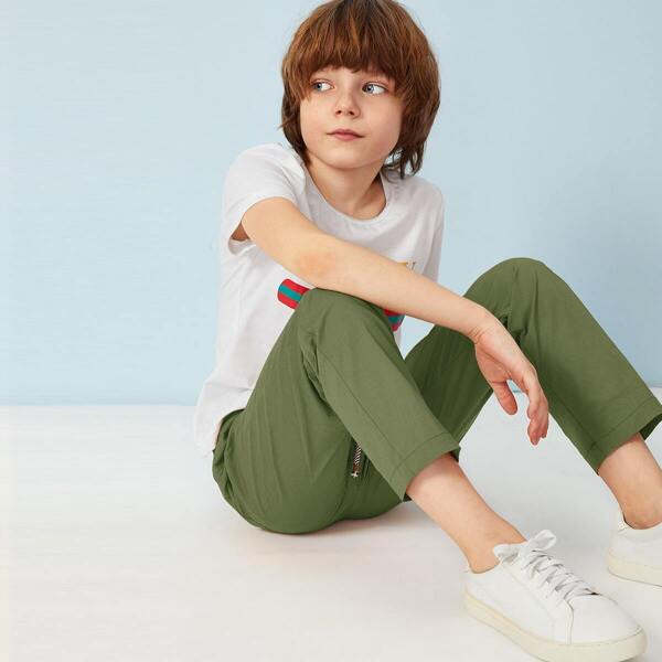 

Boys Drawstring Waist Straight Leg Solid Pants