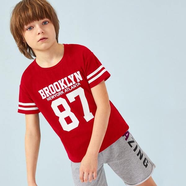 

Boys Letter & Number Print Varsity Striped Tee