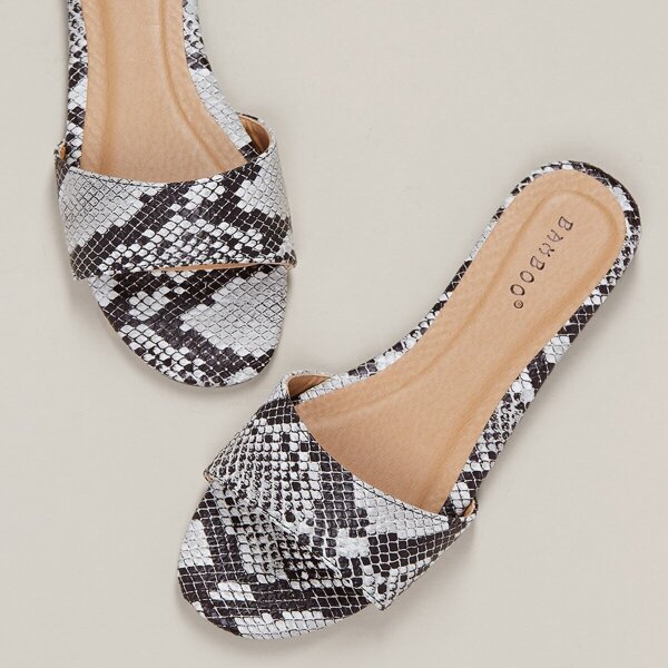 

Snakeskin Single Band Flat Slide Sandals, Multicolor