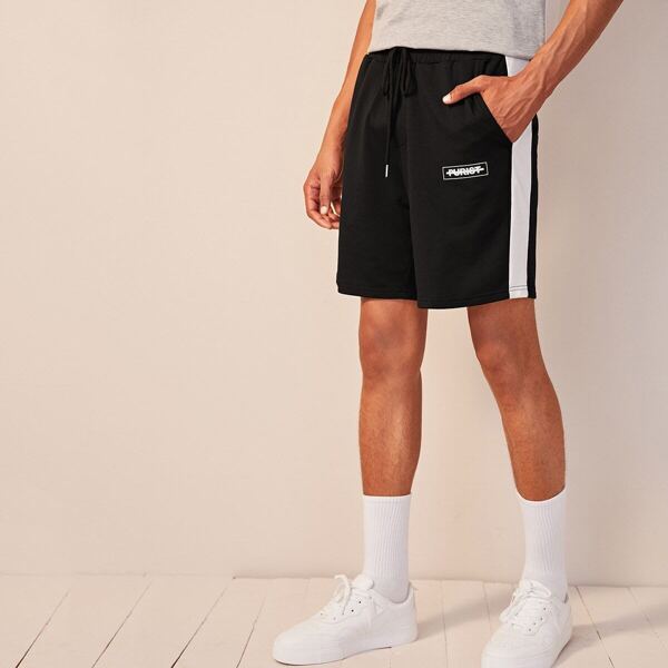 

Men Letter Print Contrast Side Sweat Shorts
