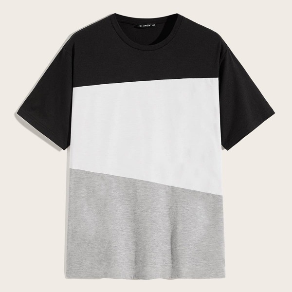 

Men Heather Grey Panel Color-block Tee