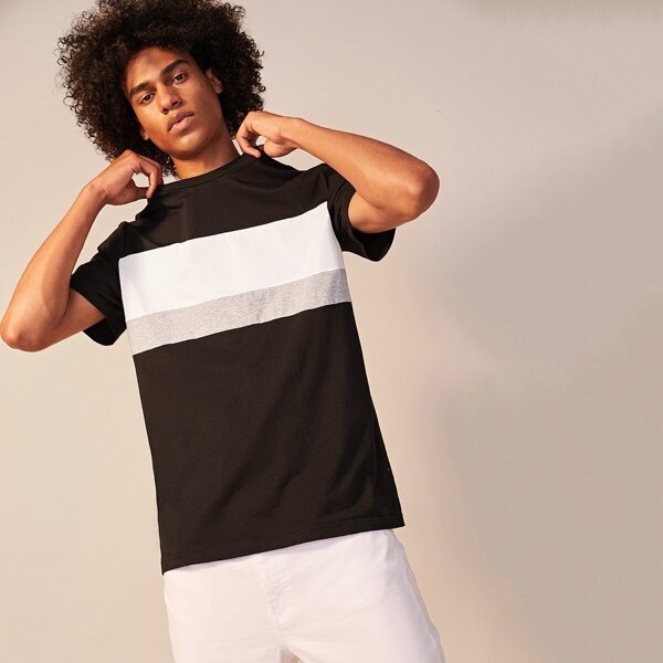 

Men Heather Grey Panel Colorblock Tee