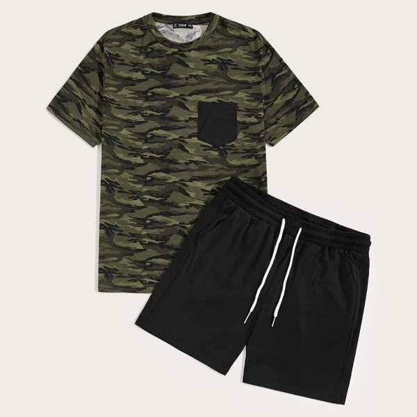 

Men Pocket Patched Camo Top & Shorts Set, Multicolor
