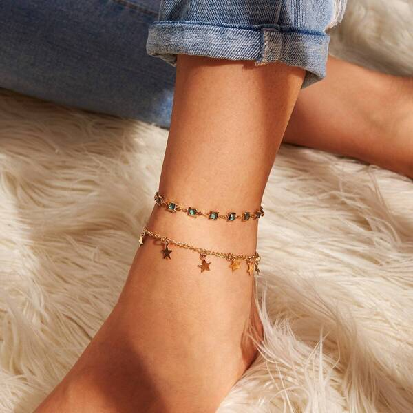 

Star Charm Chain Anklet Set 2pcs