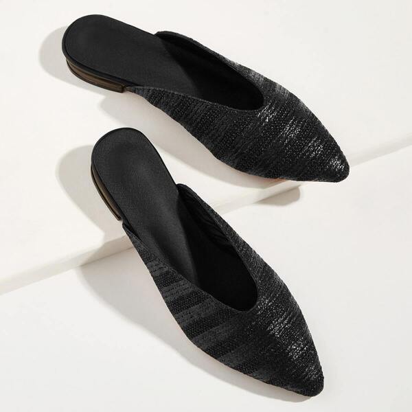 

Plain Plaited Flat Mules, Black