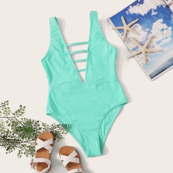 

Girls Ladder Cutout Deep V Plunge One Piece Swimsuit