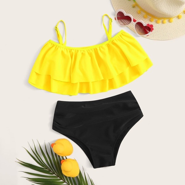 

Toddler Girls Tiered Layer Top With Ruched Bikini
