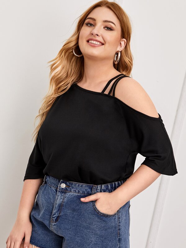 

Plus Open Shoulder Solid Tee, Black, Nora