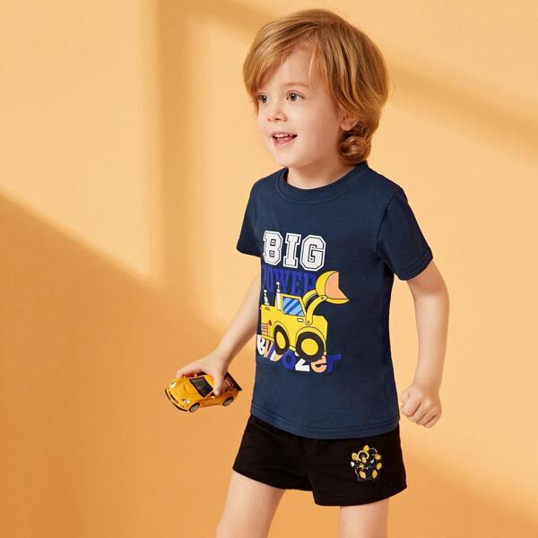 

Toddler Boys Cartoon & Letter Print Tee