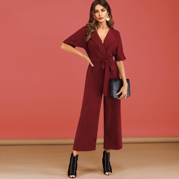 

Belted Solid Wide Leg Jumpsuit