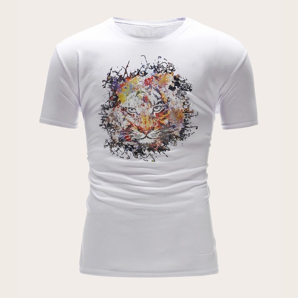 

Men Tiger Face Print Tee, White
