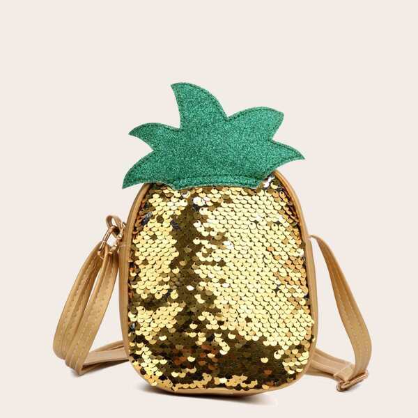 

Girls Sequins Decor Pineapple Design Bag