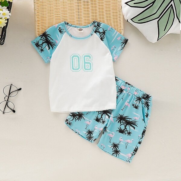 

Toddler Boys Flaming & Letter Print Tee & Shorts