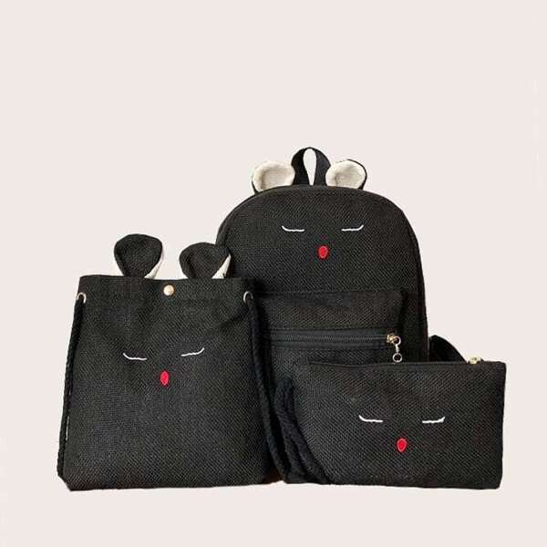

Ear Decor Canvas Backpack Set 3pcs