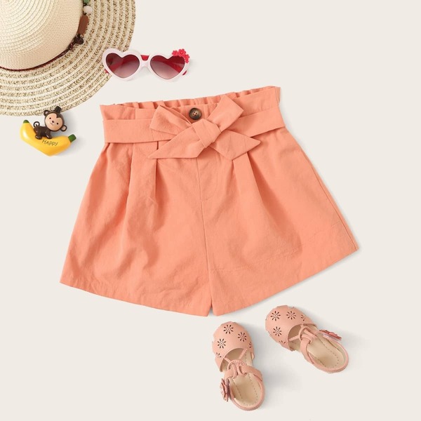 

Girls Knot Front Paperbag Waist Shorts