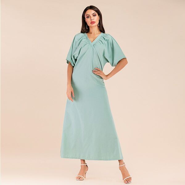 

V Neck Maxi Dress, Green pastel